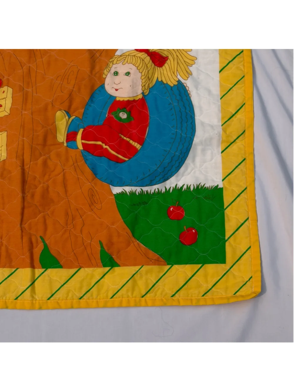 Vintage Cabbage Patch Kids Quilt Blanket Yellow Green 43” x 34” 1984 Treehouse